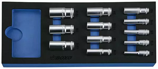 BOXO Hylsysarja 3/8" pitkÃ¤t tuumamitat (284-BX016S) - Moduulit työkaluvaunuille - 961 - 1