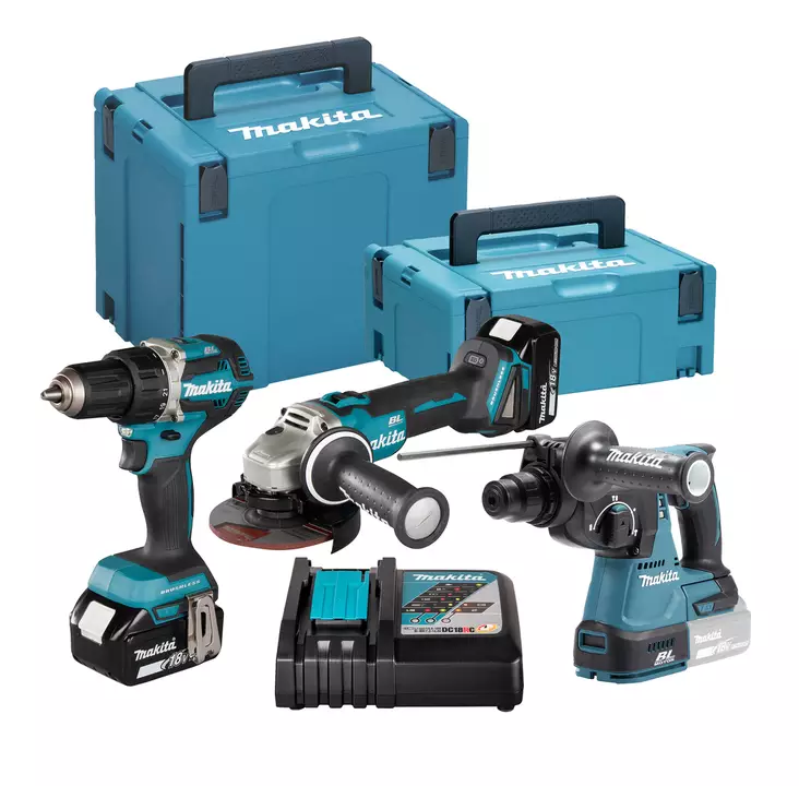 Makita Akkukonesarja 18V LXT | DLX3197JX1 (3 Konetta: DDF484, DHR242, DGA504 + 2x 5.0Ah) - Makita Akkukonesarjat - DLX3197JX1 - 1