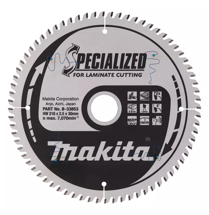 Makita Pyörösahanterä Ø216 x 30 x 2,5 mm, Z-72 laminaatille (B-33853) - Pyörösahanterät puulle - 100361 - 1