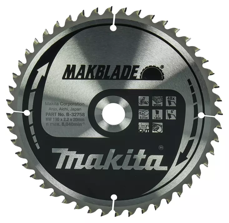Makita PyÃ¶rÃ¶sahanterÃ¤ Ã˜190 x 20 x 2,2 mm, Z-48 puulle (B-32758) - Pyörösahanterät puulle - 100352 - 1