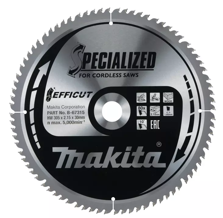 Makita PyÃ¶rÃ¶sahanterÃ¤ Ã˜305 x 30 x 2,15 mm Z-80 Efficut (B-67315) - Pyörösahanterät puulle - 103922 - 1
