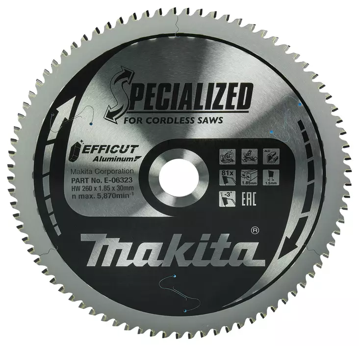 Makita PyÃ¶rÃ¶sahanterÃ¤ Ã˜260x30x1,85 mm, Z-81 Efficut (E-06323) - Pyörösahanterät alumiinille - 104933 - 1
