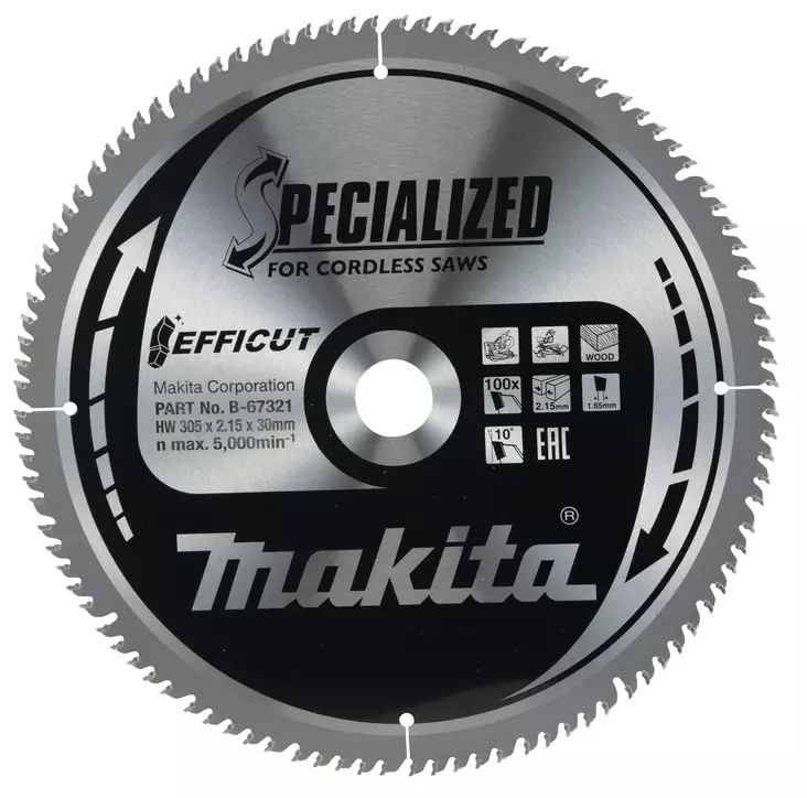Makita PyÃ¶rÃ¶sahanterÃ¤ Ã˜305 x 30 x 2,15 mm EFFICUT (B-67321) - Pyörösahanterät puulle - 103923 - 1