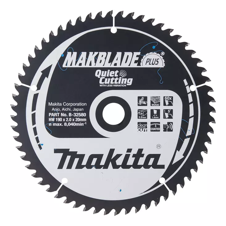 Makita PyÃ¶rÃ¶sahanterÃ¤ Ã˜190 x 20 x 2,0 mm, Z-60 puulle (B-32580) - Pyörösahanterät puulle - 100354 - 1
