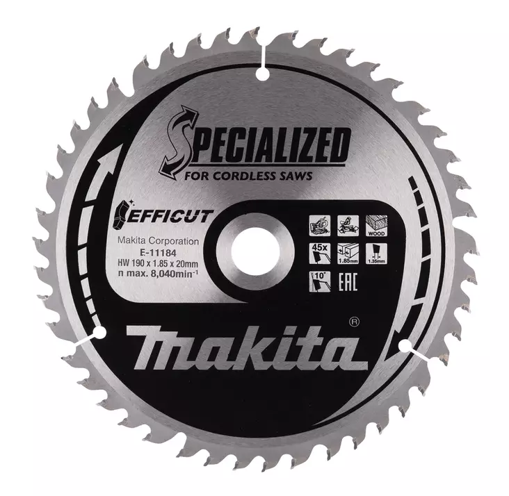 Makita Pyörösahanterä puulle Ø190x20x1,85mm, Z-45 Efficut (E-11184) - Pyörösahanterät alumiinille - E-11184 - 1