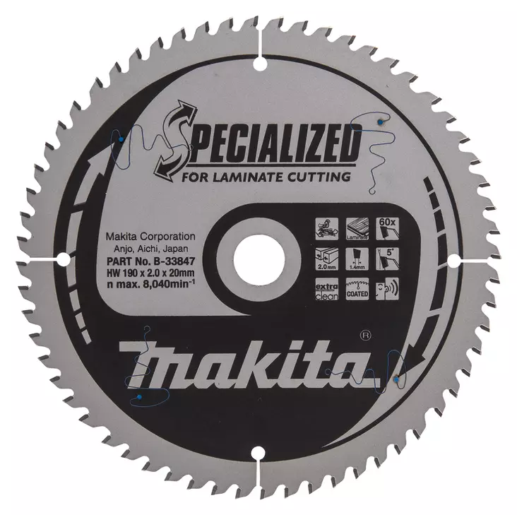 Makita PyÃ¶rÃ¶sahanterÃ¤ Ã˜190 x 20 x 2,0 mm, Z-60 laminaatille (B-33847) - Pyörösahanterät puulle - 100355 - 1