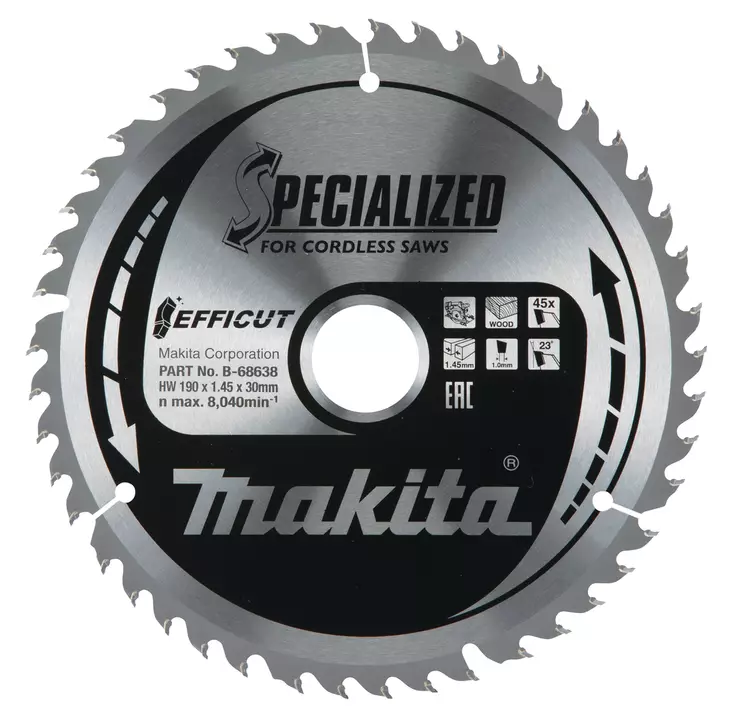 Makita Pyörösahanterä Ø190 x 30 x 1,45 mm, Z-45 puu ja MDF, EFFICUT (B-68638) - Pyörösahanterät puulle - 104055 - 1