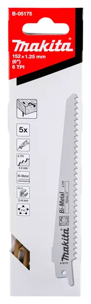 Makita PuukkosahanterÃ¤ 150 x 1,25 mm BiM, naulainen puu / lasikuitu, 5 kpl (B-05175) - Puukkosahanterät puulle - 100206 - 2