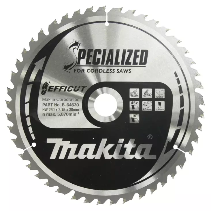 Makita PyÃ¶rÃ¶sahanterÃ¤ Ã˜260x30x1,45 mm, Z-45 Efficut (B-64630) - Pyörösahanterät alumiinille - 103506 - 1