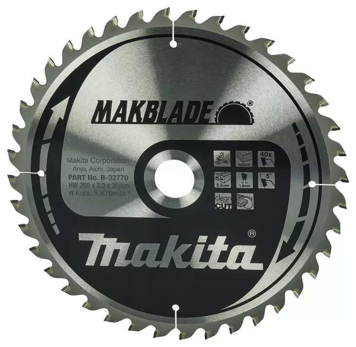 Makita PyÃ¶rÃ¶sahanterÃ¤ Ã˜260 x 30 x 2,3 mm, Z-40 puulle (B-32770) - Pyörösahanterät puulle - 100376 - 1