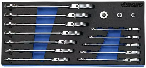 BOXO Räikkälenkkiavainsarja nivelellä 8-19 mm (284-BX022A) - Moduulit työkaluvaunuille - 967 - 1