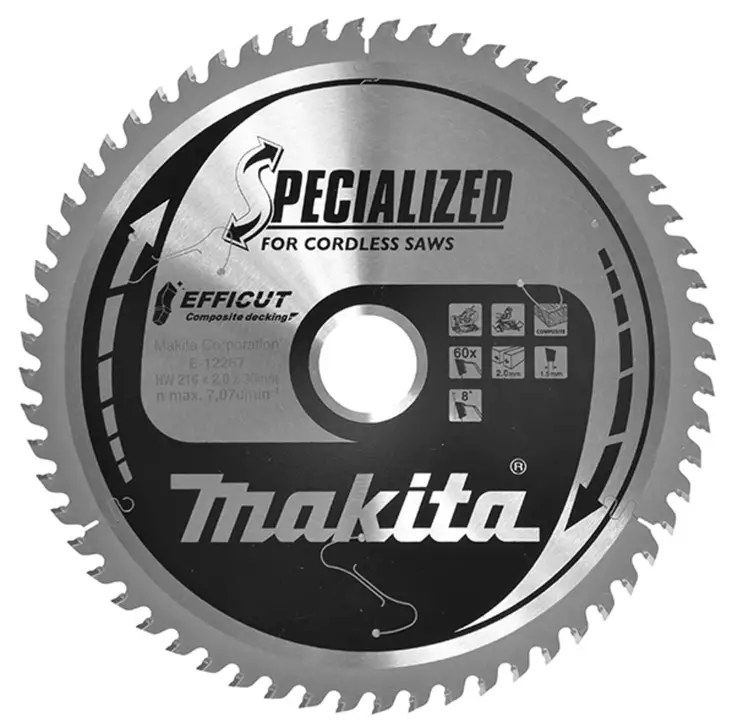 Makita PyÃ¶rÃ¶sahanterÃ¤ Ã˜216 x 30 x 2,0 mm, Z-60 komposiittilaudalle, EFFICUT (E-12267) - Pyörösahanterät puulle - 105067 - 1