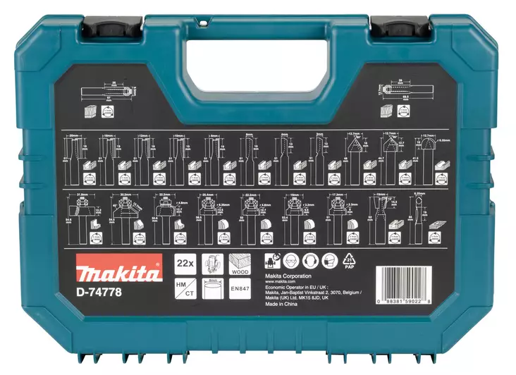 Makita Jyrsinteräsarja Yleiskäyttöön 22-osaa 8mm (D-74778) - Jyrsinterät ja -sarjat - D-74778 - 1