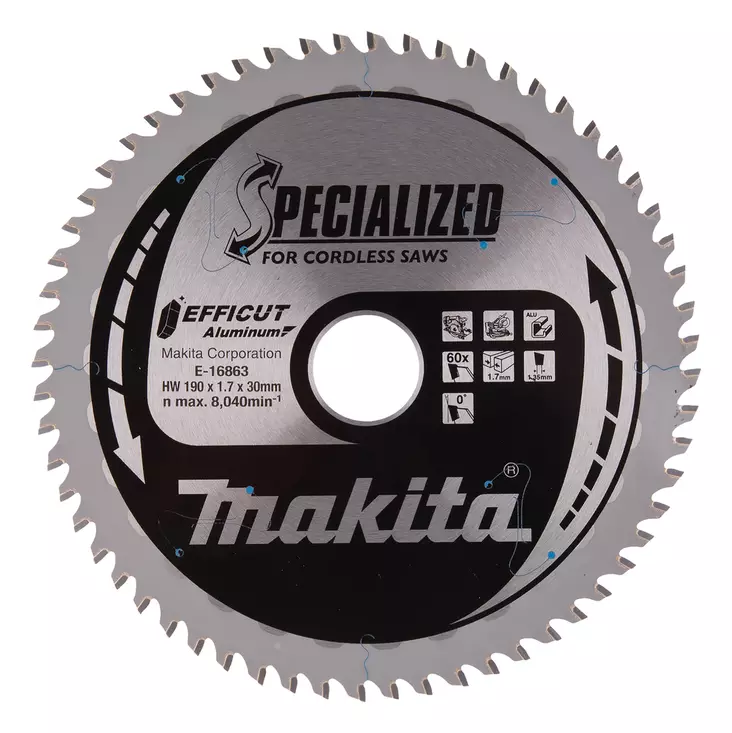Makita Pyörösahanterä Ø190x30/20x1,7mm, Z-60 alumiinille EFFICUT (E-16863) - Pyörösahanterät alumiinille - 105068 - 1