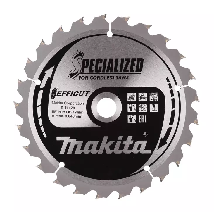 Makita PyÃ¶rÃ¶sahanterÃ¤ puulle Ã˜190x20x1,85mm, Z-25 Efficut E-11178 - Pyörösahanterät alumiinille - E-11178 - 1