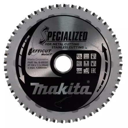 Makita PyÃ¶rÃ¶sahanterÃ¤ Ã˜150 x 20 x 1,1 mm, Z-48 RST, EFFICUT (B-69331) - Pyörösahanterät metallille - 104039 - 1