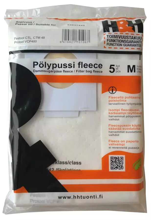 H&H Fleece-pÃ¶lypussi 5 kpl/pkt | 64837442 (Festool CTL 36/48, Protool) - Imuritarvikkeet - 102089 - 2
