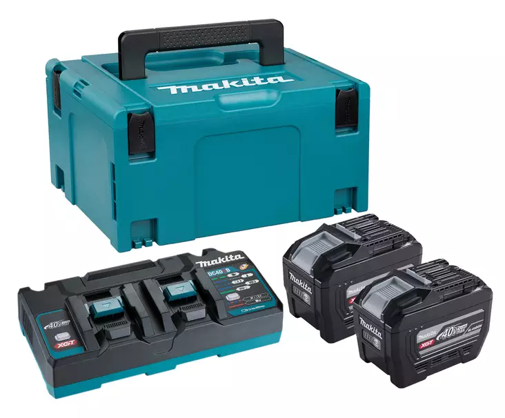 Makita PSKGPE2J PowerPack XGT 40V â€“ SisÃ¤ltÃ¤Ã¤ 2 x 8,0 Ah High Power -akkua (BL4080H), DC40RB-kaksoislaturin ja Makpac-laukun - Makita akkutyökalujen laturit - PSKGPE2J - 1